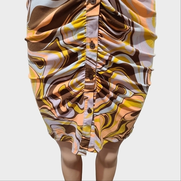 rue 21 Bodycon Button Down Ruched Sleeveless Dress with Collar Size Large - Picture 5 of 12